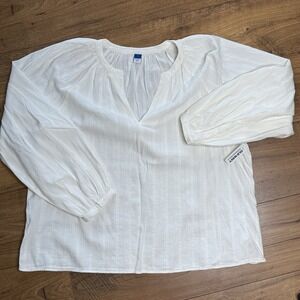 NWT Old Navy Cream Off White Eyelet Long Sleeve V Neck Peasant Womens Large L